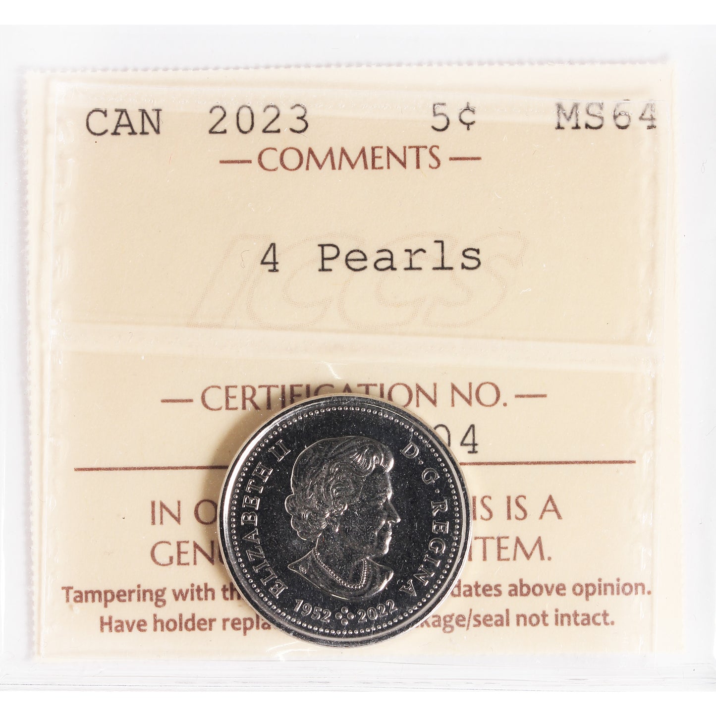2023 QEII 4 Pearls Canada 5-cents ICCS Certified MS64