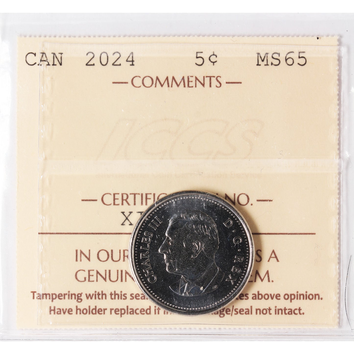 2024 Canada 5-cents ICCS Certified MS65