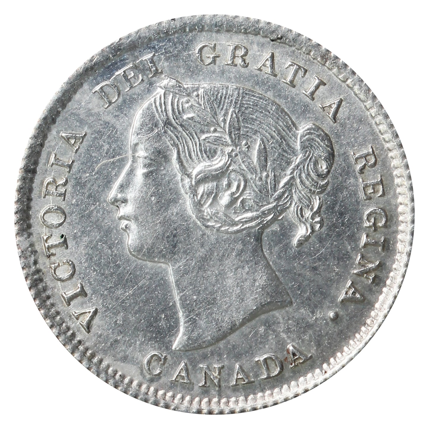 1870 Raised Border Canada 5-cents ICCS Certified AU55