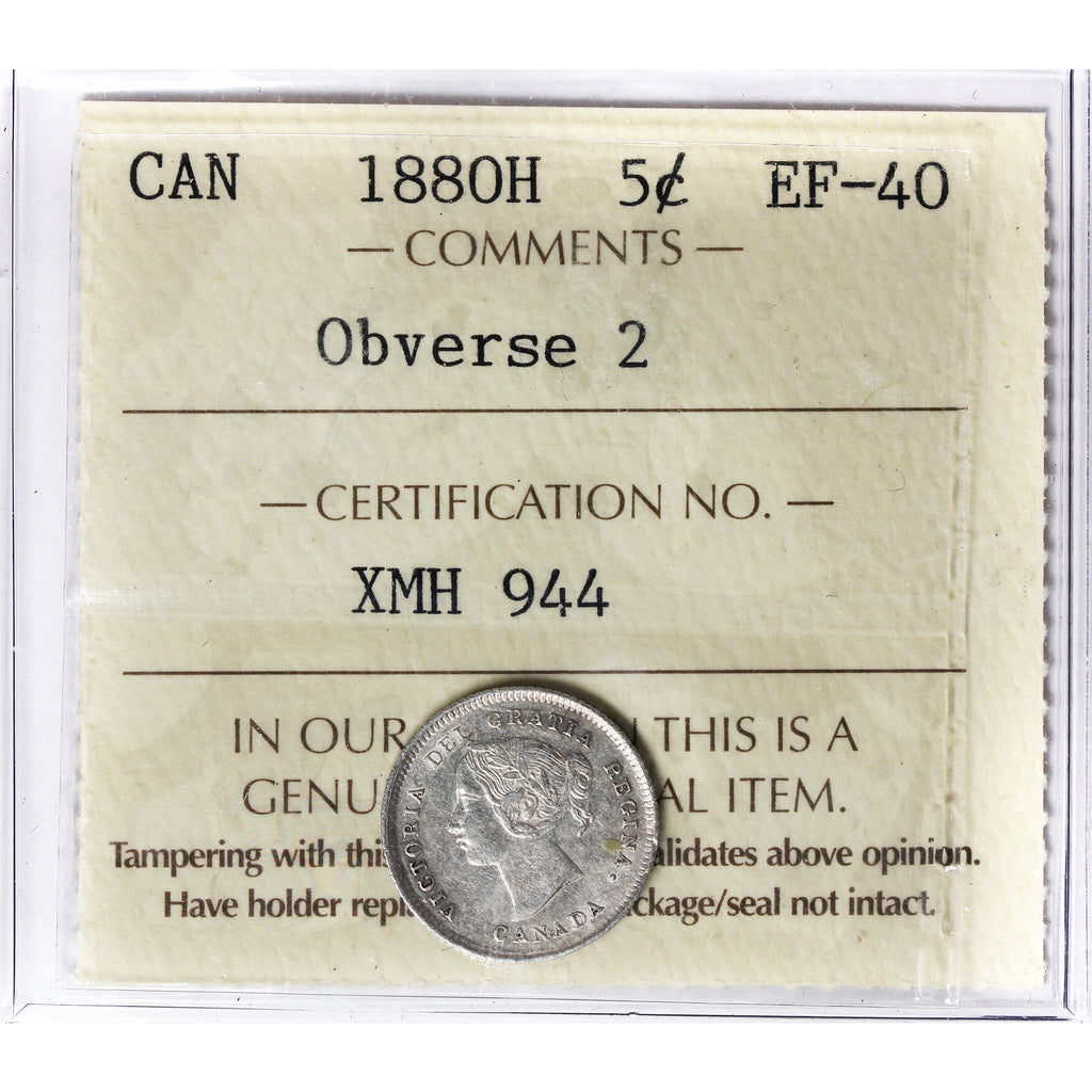 1880H Obv. 2 Canada 5-cents ICCS Certified EF40