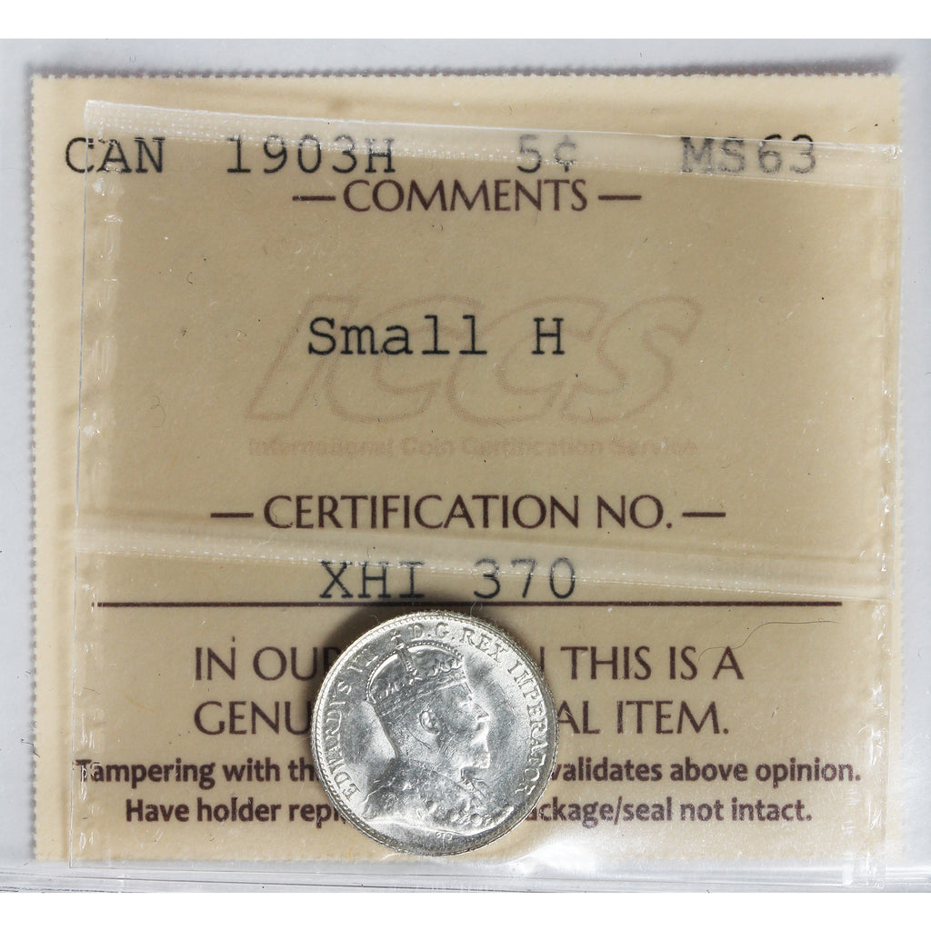 1903H Small H Canada 5-cents ICCS Certified MS63 (XHI 370)