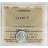 1908 Large 8 Canada 5-cents ICCS Certified AU50