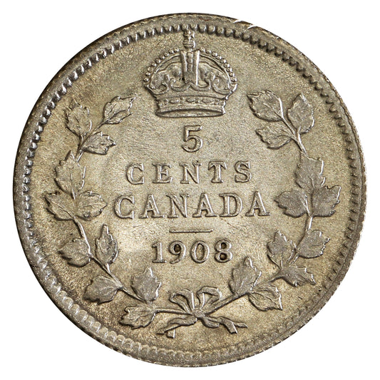 1908 Small 8 Canada 5-cents Brilliant Uncirculated (MS63) $