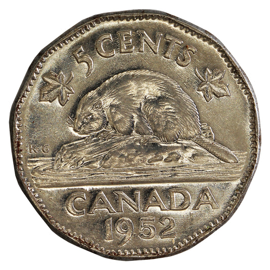 1952 No Chrome Canada 5-cents Extra Fine (EF-40) $