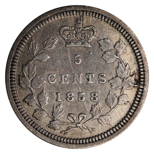 1858 Large Date RP3 Canada 5-cents Very Fine (VF20) $