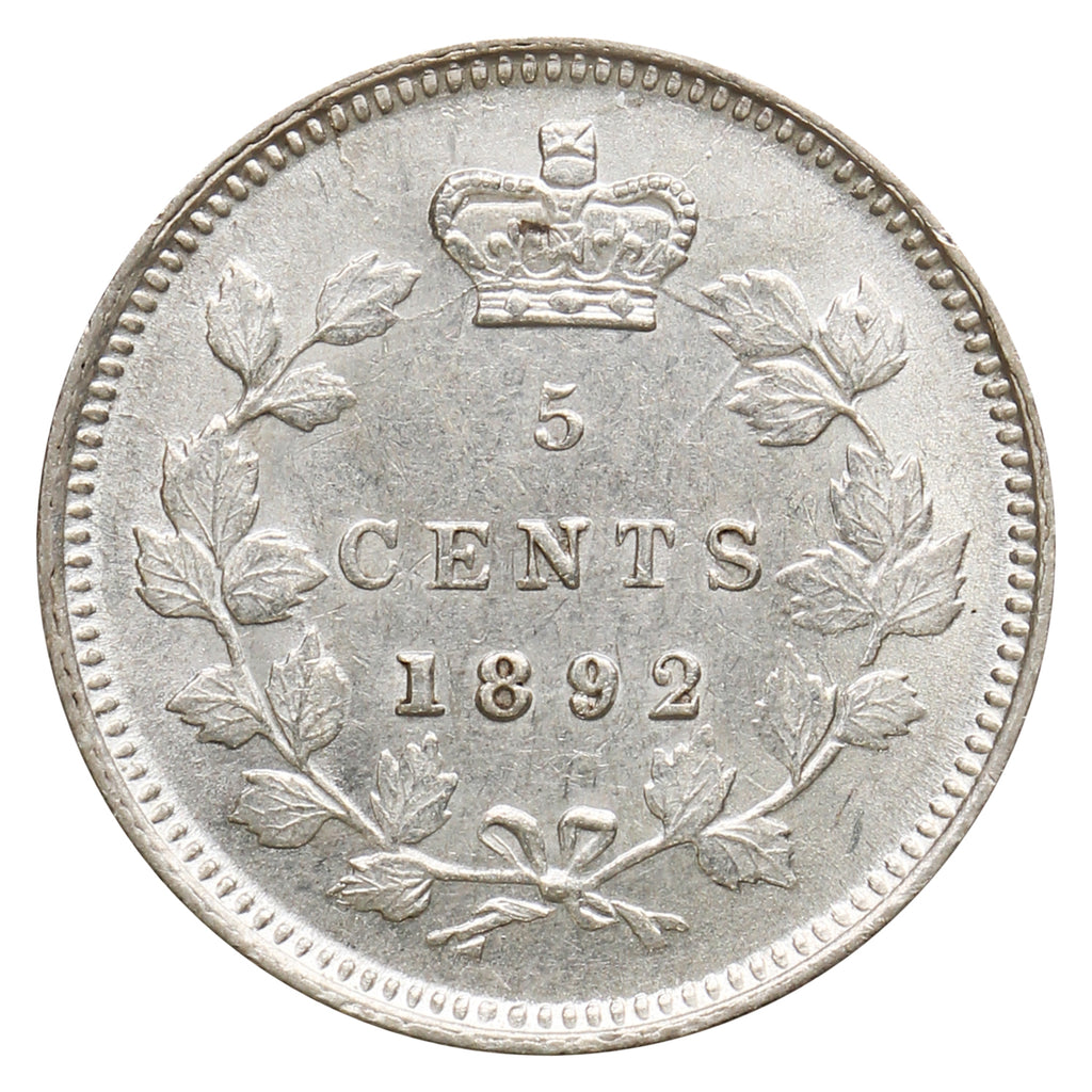 1892 Obv. 2 Canada 5-cents Almost Uncirculated (AU50) $
