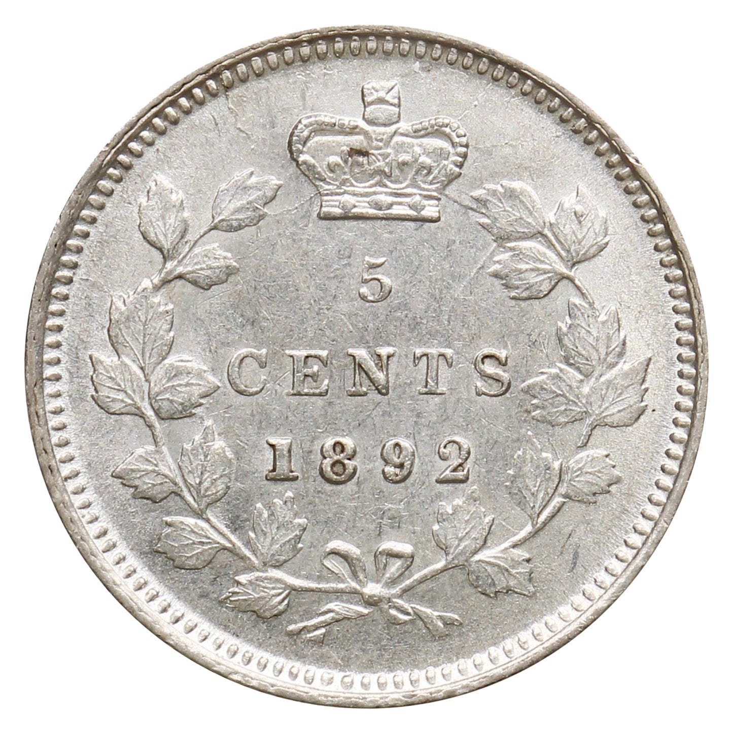 1892 Obv. 2 Canada 5-cents Almost Uncirculated (AU50) $