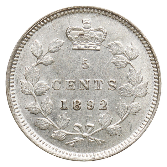 1892 Obv. 2 Canada 5-cents Almost Uncirculated (AU50) $