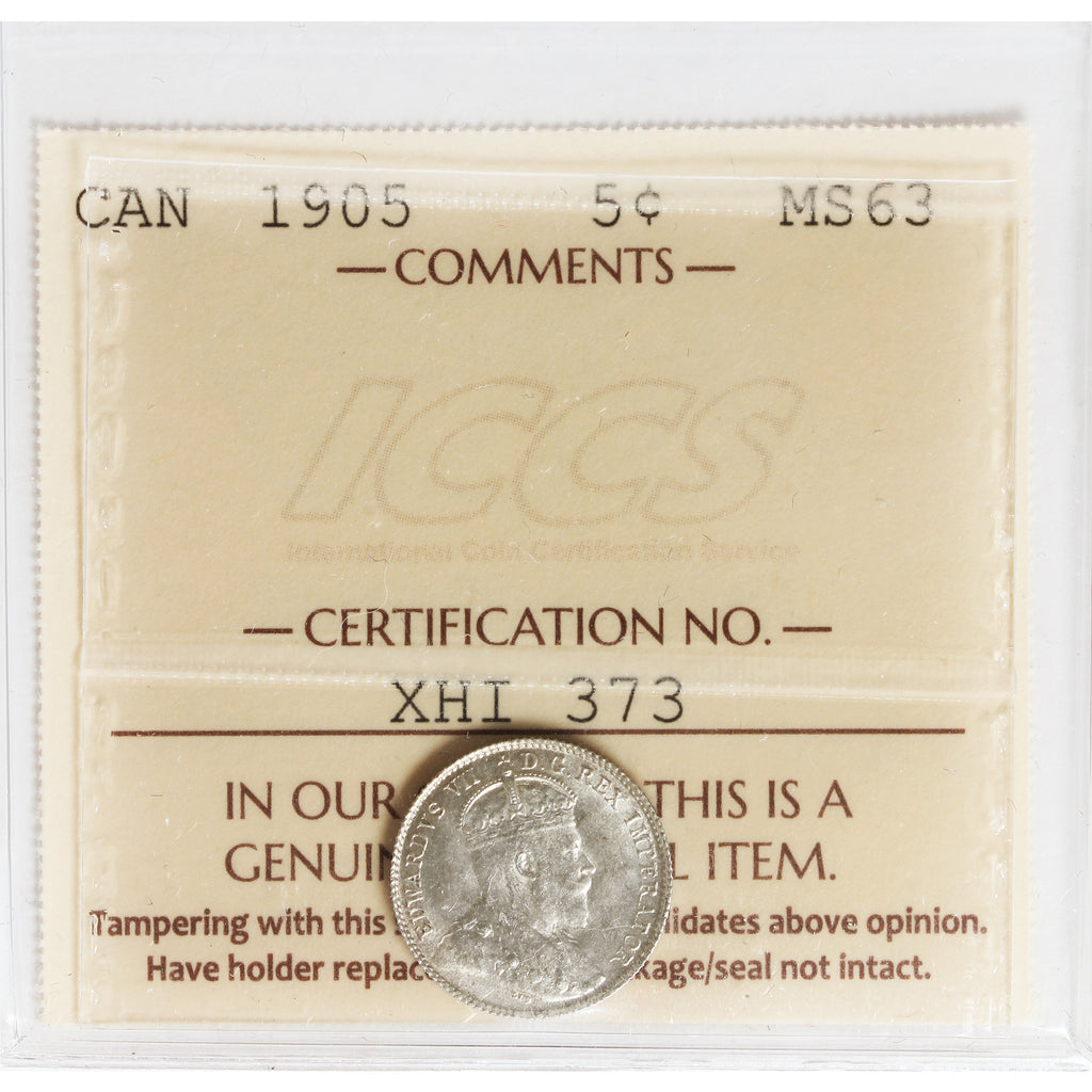 1905 Canada 5-cents ICCS Certified MS63 (XHI 373)