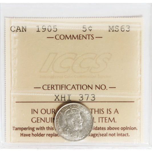 1905 Canada 5-cents ICCS Certified MS63 (XHI 373)