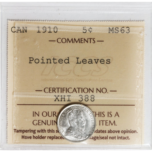 1910 Pointed Leaves Canada 5-cents ICCS Certified MS63