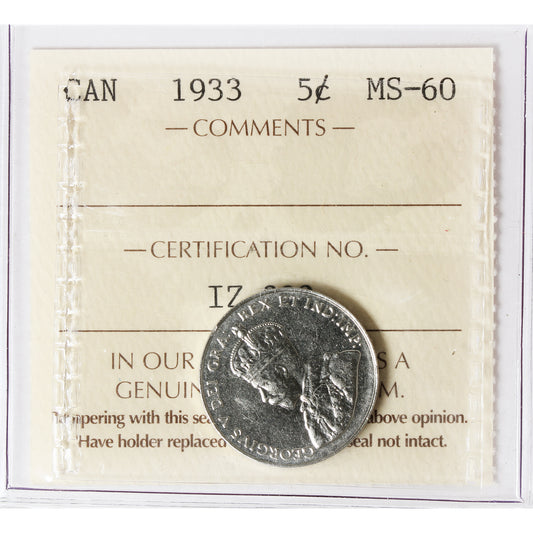 1933 Canada 5-cents ICCS Certified MS60