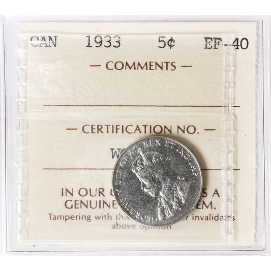 1933 Canada 5-cents ICCS Certified EF40