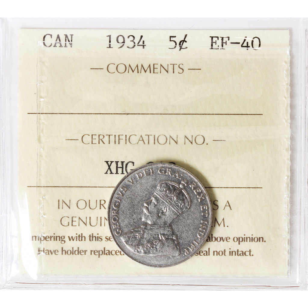 1934 Canada 5-cents ICCS Certified EF40