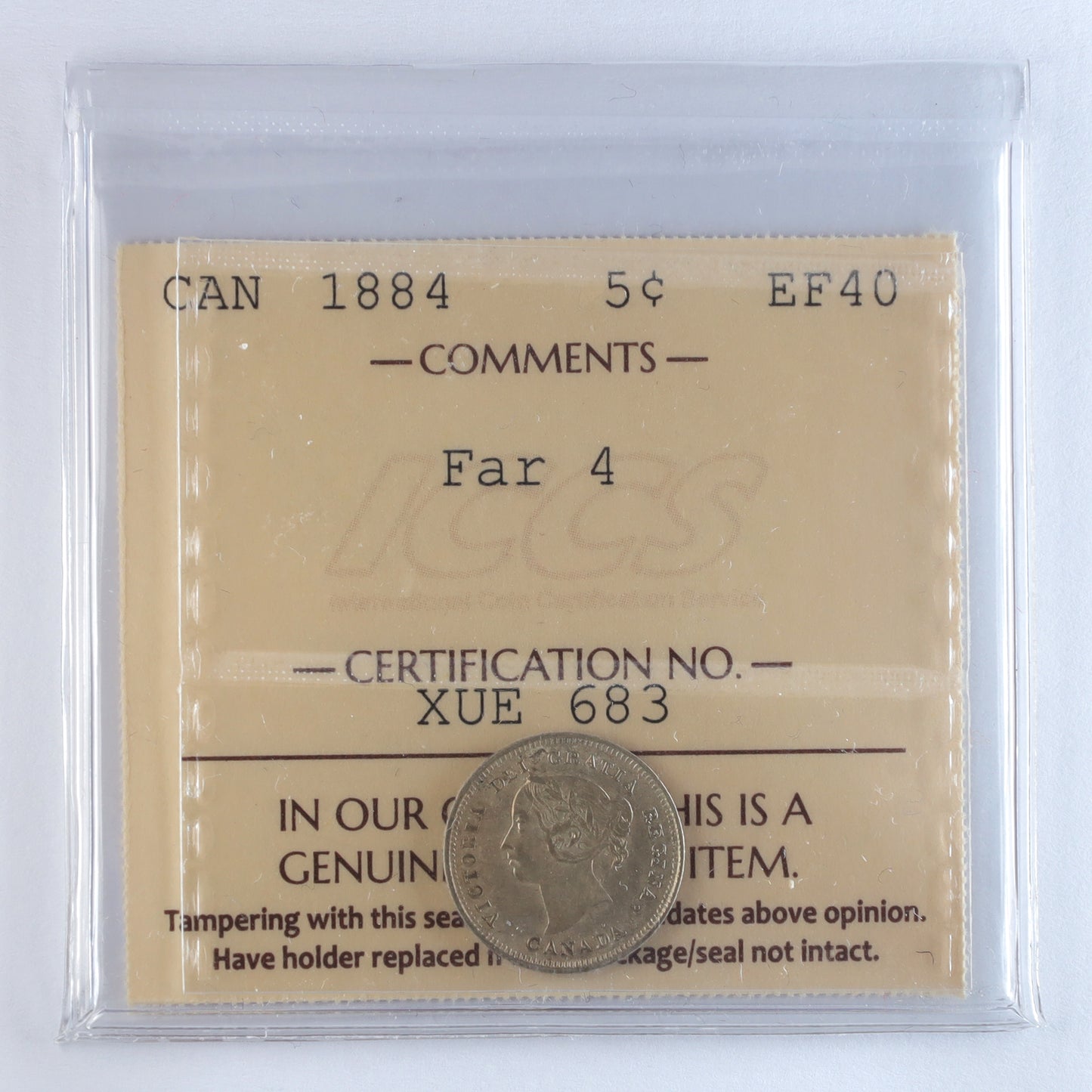 1884 Far 4 Canada 5-cents ICCS Certified EF40