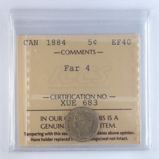 1884 Far 4 Canada 5-cents ICCS Certified EF40