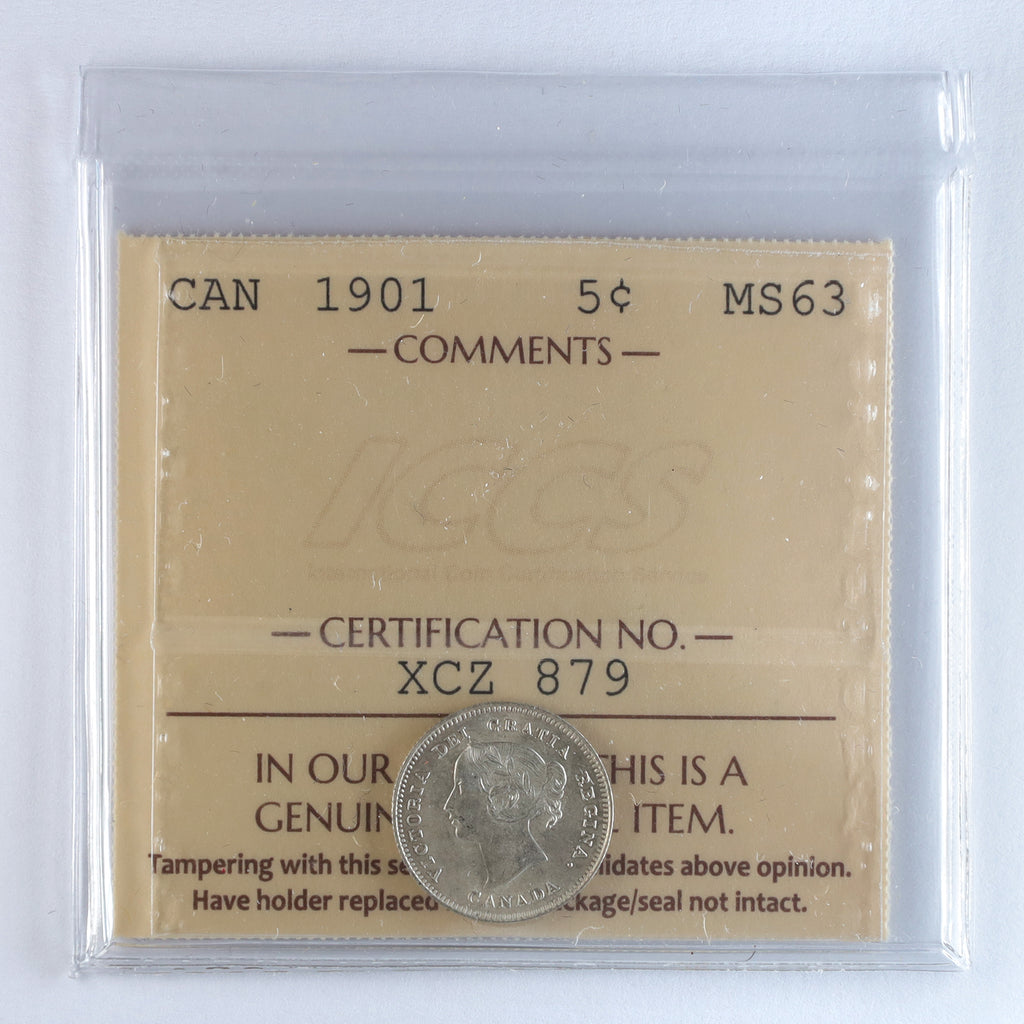1901 Canada 5-cents ICCS Certified MS63 (XCZ 546)