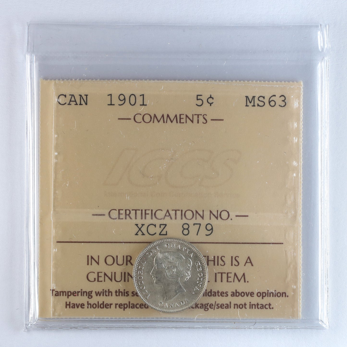 1901 Canada 5-cents ICCS Certified MS63 (XCZ 546)