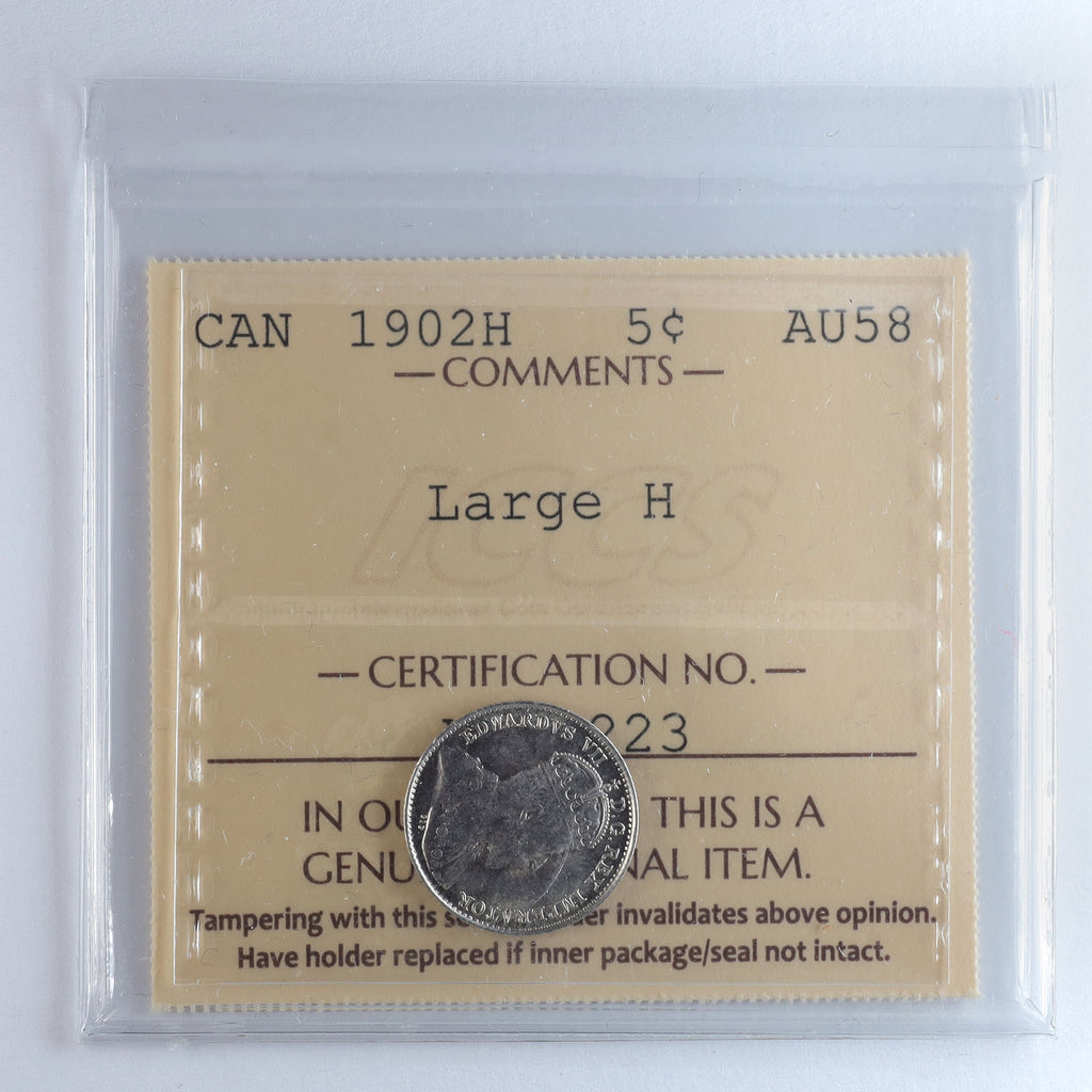 1902H Large H Canada 5-cents ICCS Certified AU58