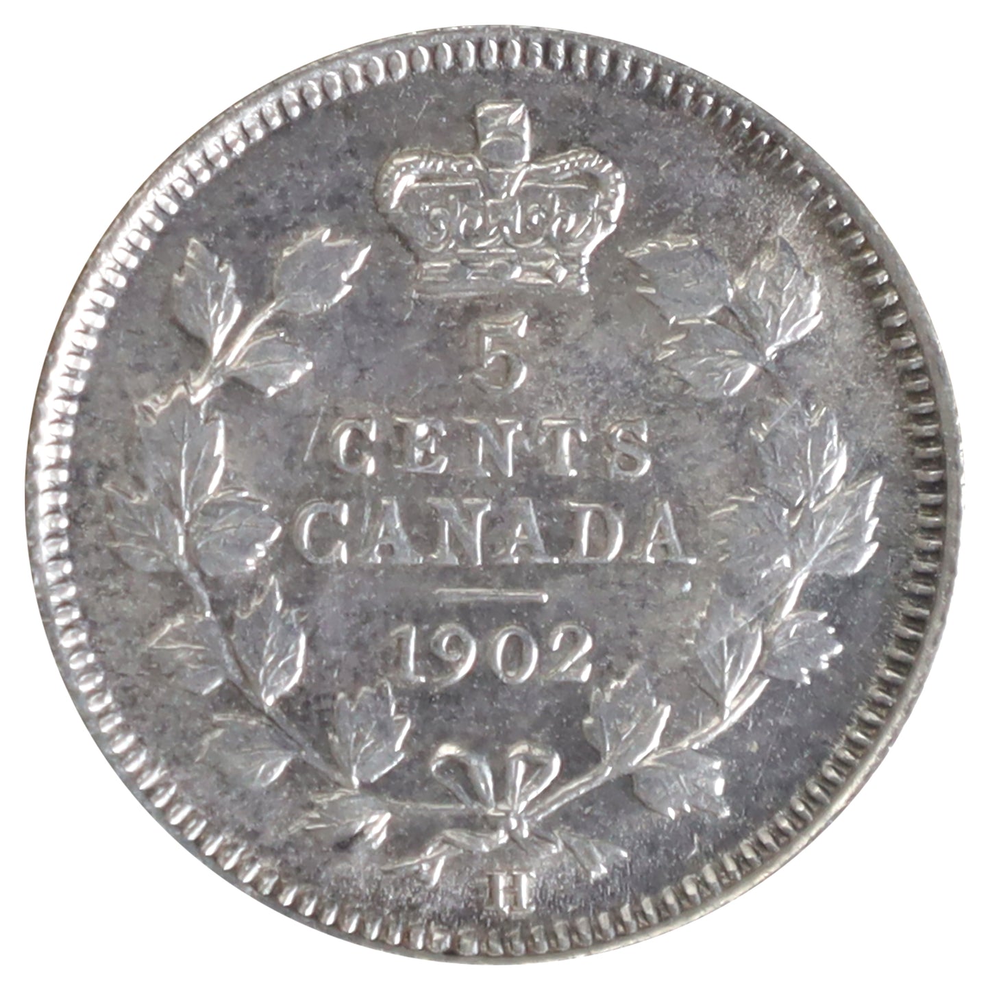 1902H Large H Canada 5-cents ICCS Certified AU58