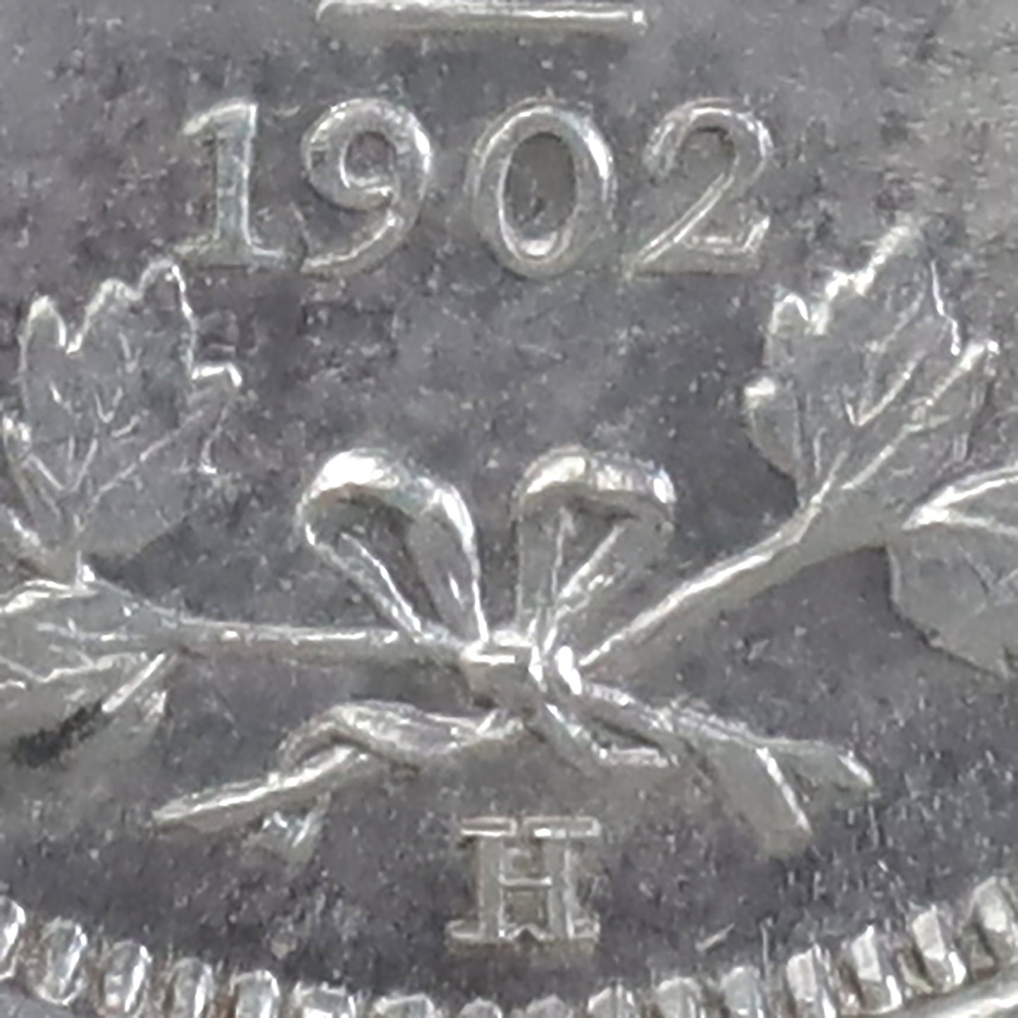 1902H Large H Canada 5-cents ICCS Certified AU58