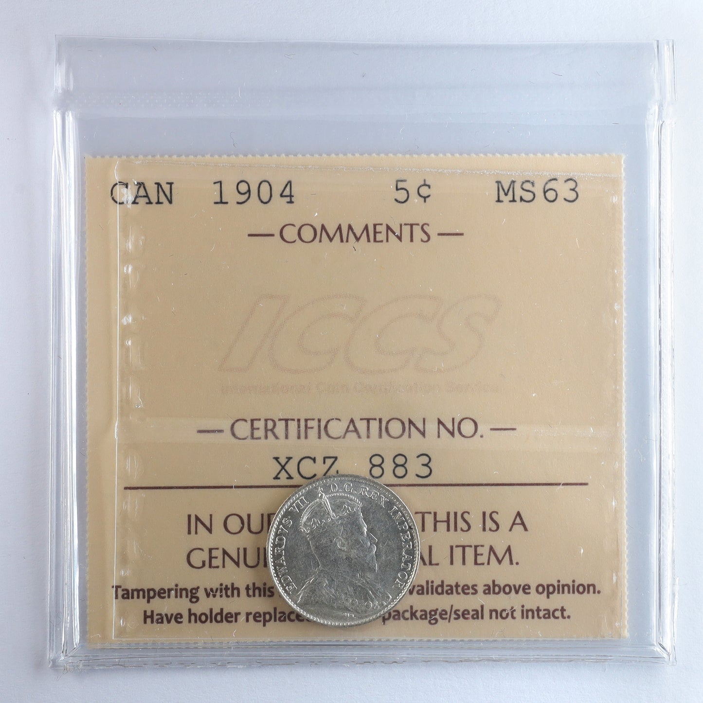 1904 Canada 5-cents ICCS Certified M63 (XCZ 883)