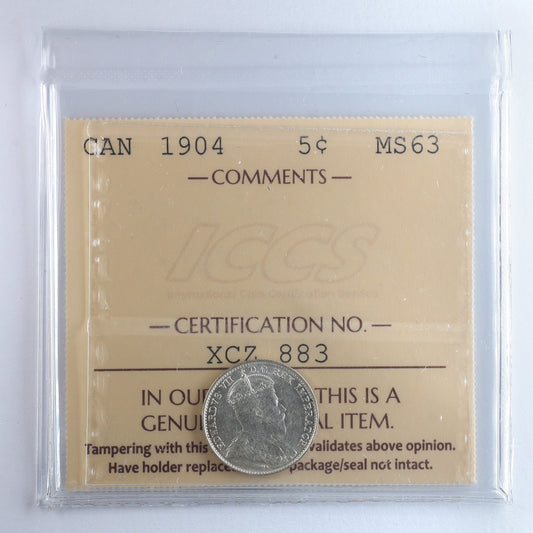 1904 Canada 5-cents ICCS Certified M63 (XCZ 883)