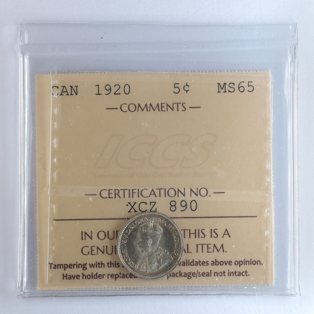1920 Canada 5-cents ICCS Certified MS65 (XCZ 890)