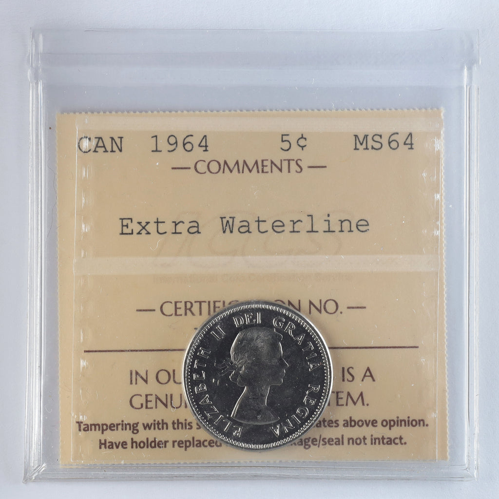 1964 Extra Waterline Canada 5-cents ICCS Certified MS64