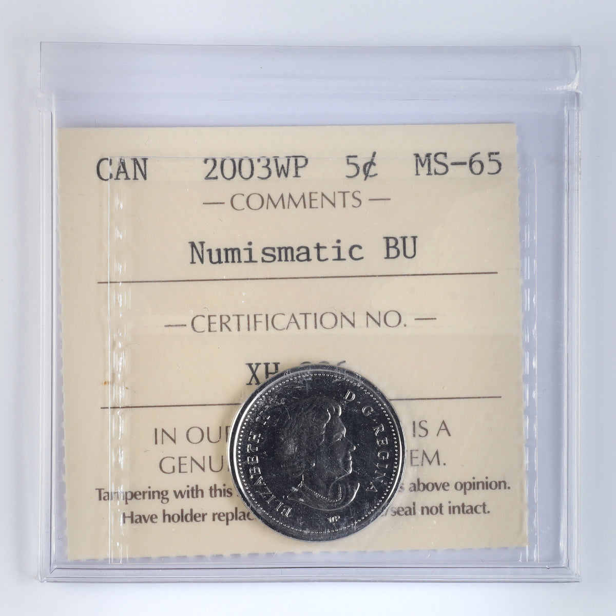 2003WP New Effigy Canada 5-cents ICCS Certified MS65 NBU
