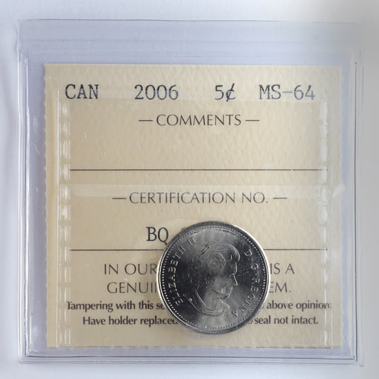 2006 Canada 5-cents ICCS Certified MS64