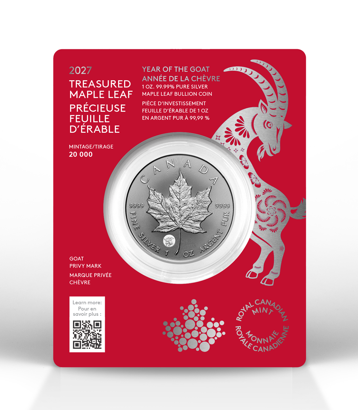 (Pre-Order) 2027 Canada $5 Treasured Silver Maple Leaf Year of the Goat Privy (Premium Bullion) Pure Silver (No Tax)
