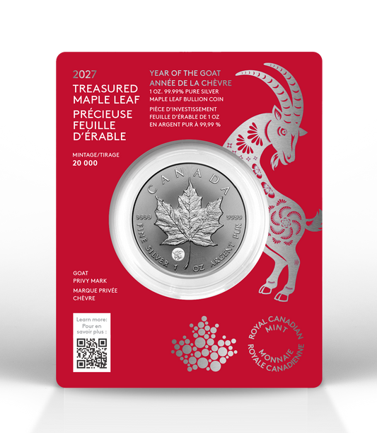 2027 Canada $5 Treasured Silver Maple Leaf Year of the Goat Privy (Premium Bullion) Pure Silver (No Tax)