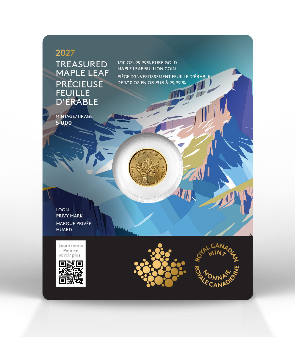 (Pre-Order) 2027 Canada $5 Treasured Gold Maple Leaf Loon Privy (Premium Bullion) 1/10oz. Pure Gold (No Tax)