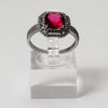 Sterling Silver Red Stone Halo Ring  - 9