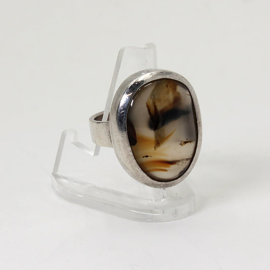 Sterling Silver Brown Stone Agate Ring - 7 1/2