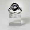 Sterling Silver Clear & Black Stone Halo Ring - 8