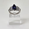 Sterling Silver Blue & Clear Stone Marquise Ring - 6