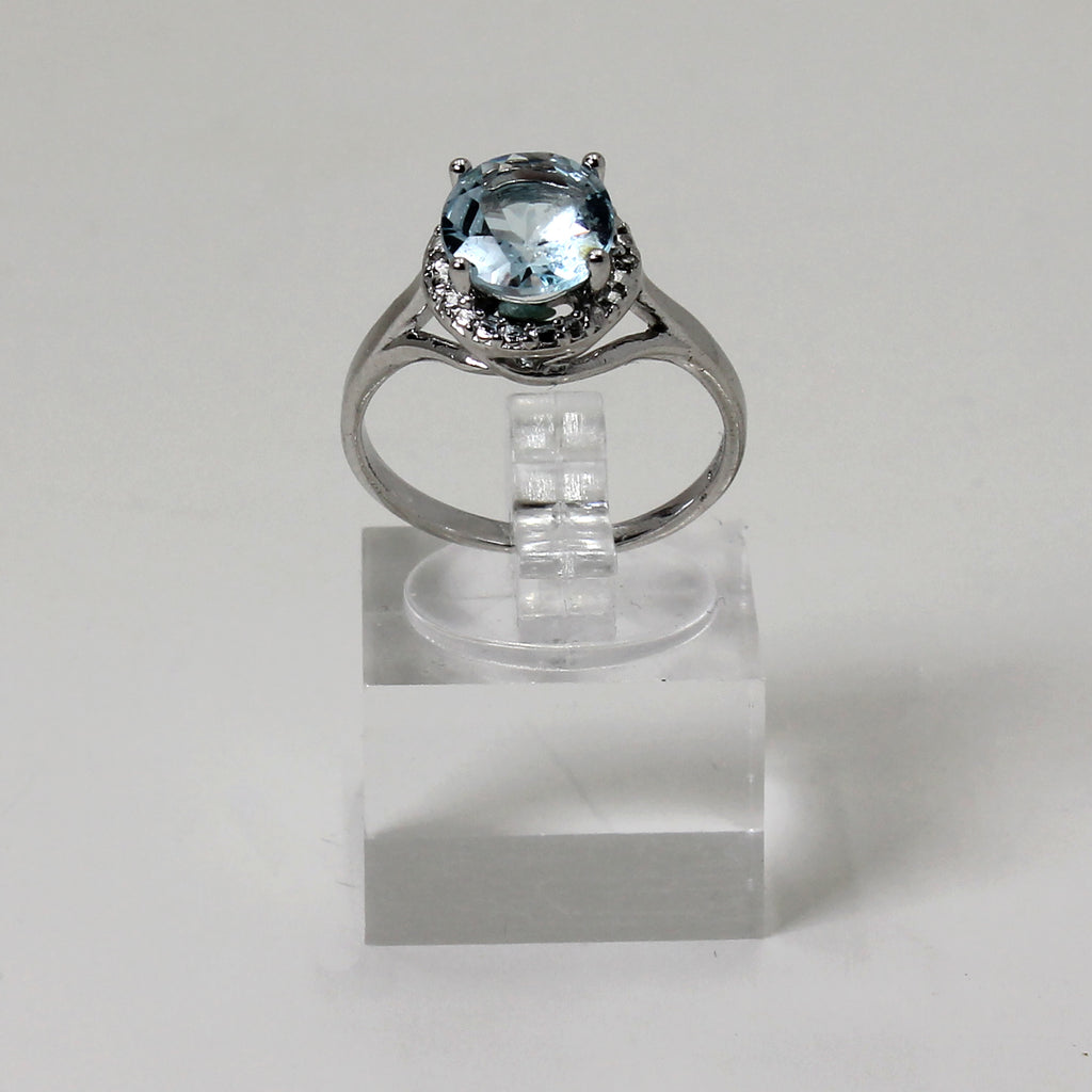 Sterling Silver Light Blue Halo Ring - 7
