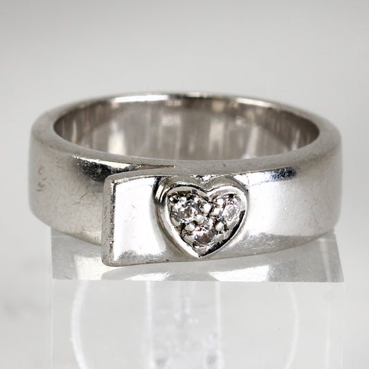 Sterling Silver Heart Ribbon Ring - Size 7