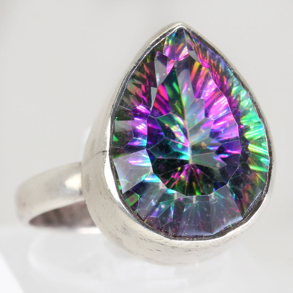 Sterling Silver Multi-Coloured Pear-shaped Ring - Size 7 1/2