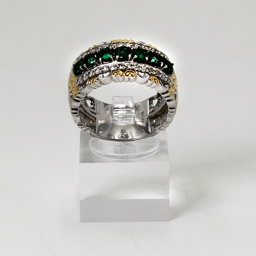 Sterling Silver Green Stone & Gold Toned Ring - 9