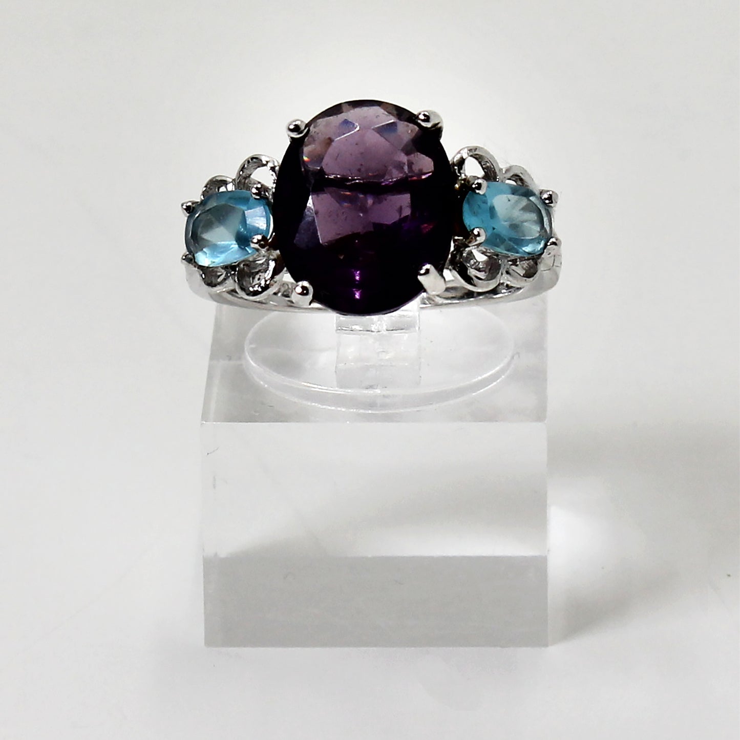 Sterling Silver Purple & Blue Trinity Ring - 6 1/2
