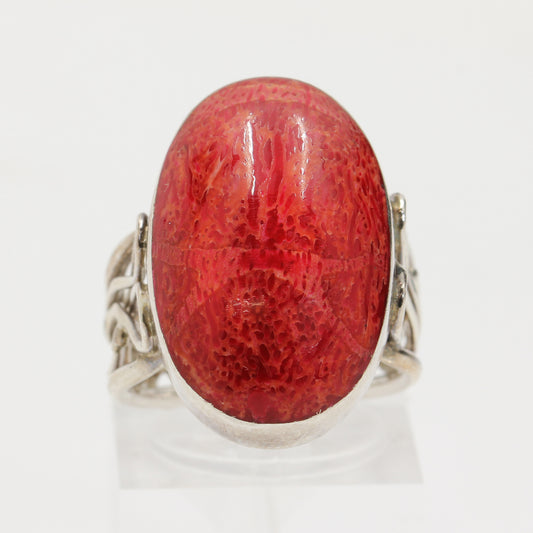 Sterling Silver Red Oval Ring - Size 6 1/2