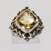 Sterling Silver Yellow Art Deco Openwork Ring - Size 7 1/2