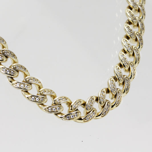 Sterling Silver Gold-Plated Curb Link with Stones Necklace - 20"
