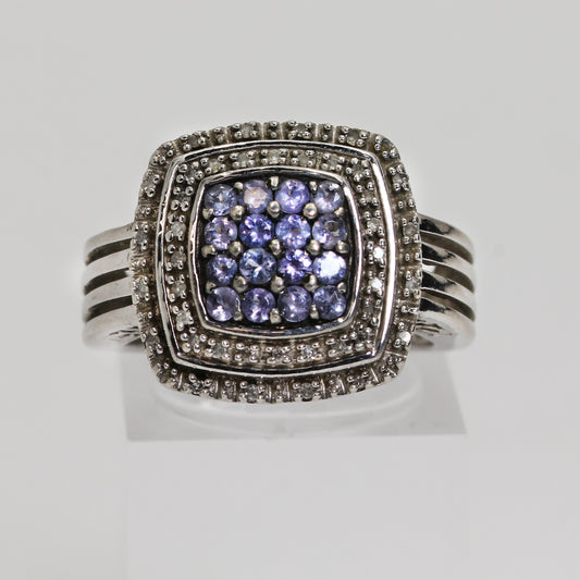 Sterling Silver Bold Multi-Stone Halo Ring - Size 6