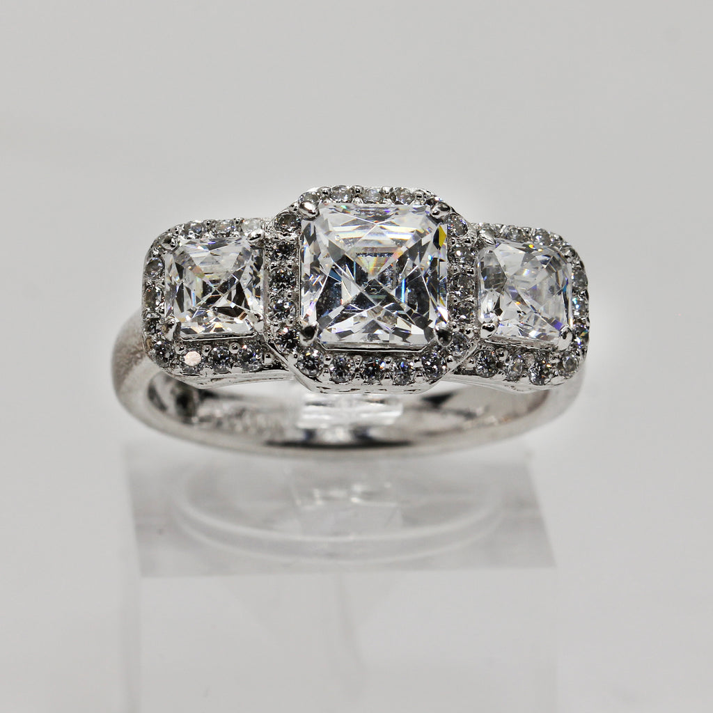 Sterling Silver Trinity Halo Ring - Size 8