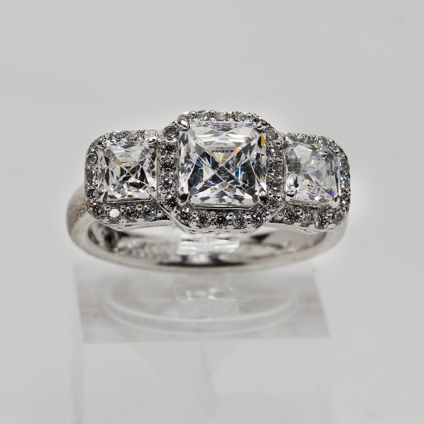 Sterling Silver Trinity Halo Ring - Size 8