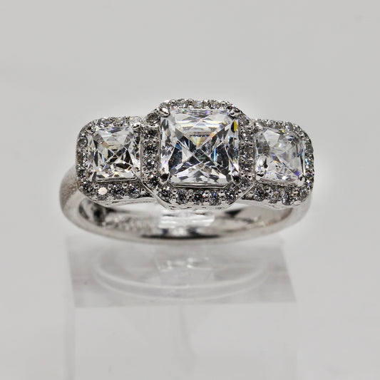 Sterling Silver Trinity Halo Ring - Size 8